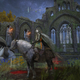 A horse-riding Tarnished hangs around the Church of Vows.